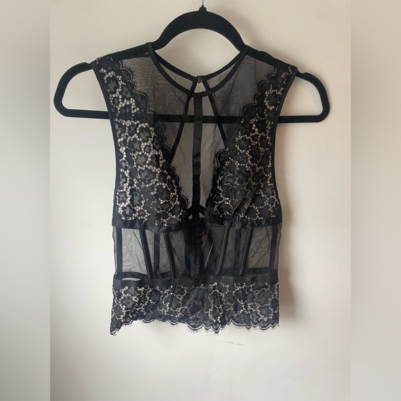 Victoria's Secret Other - Dream Angels Crochet Lace Top Corset Shirt Bustier Black Sheer Lace Small